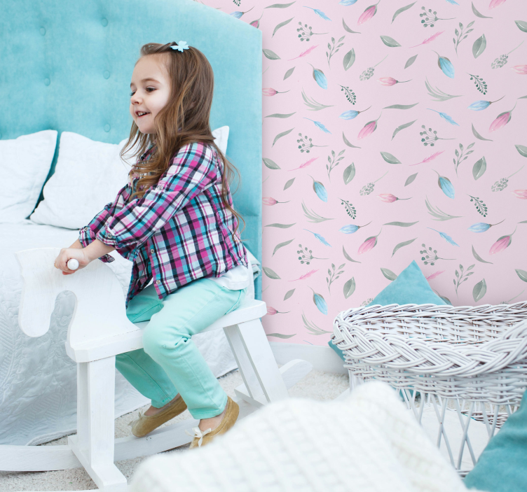 Floral Pink Patterns wallpaper childrens room - TenStickers