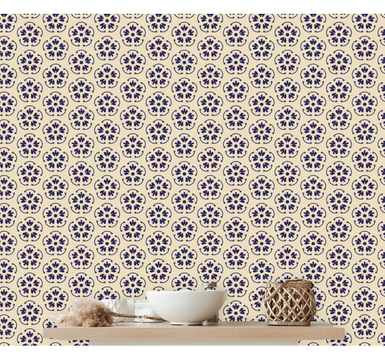 Round blue motifs wallpaper flowery - TenStickers
