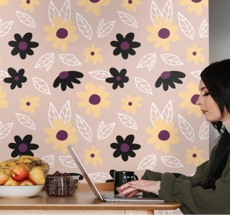 Floral Simplistic Motif wallpaper flowery - TenStickers
