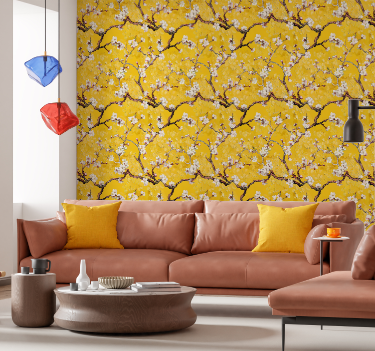 Floral spring pattern the yellow wallpaper - TenStickers