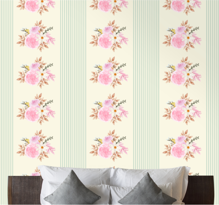 Floral Stripe Design wallpaper flowery - TenStickers