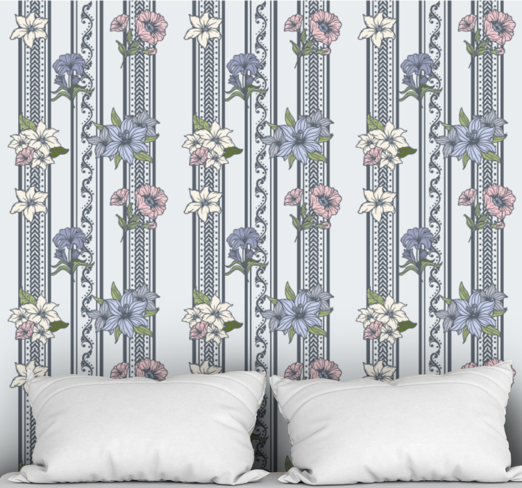 Floral Stripe Motif flowers wallpaper - TenStickers