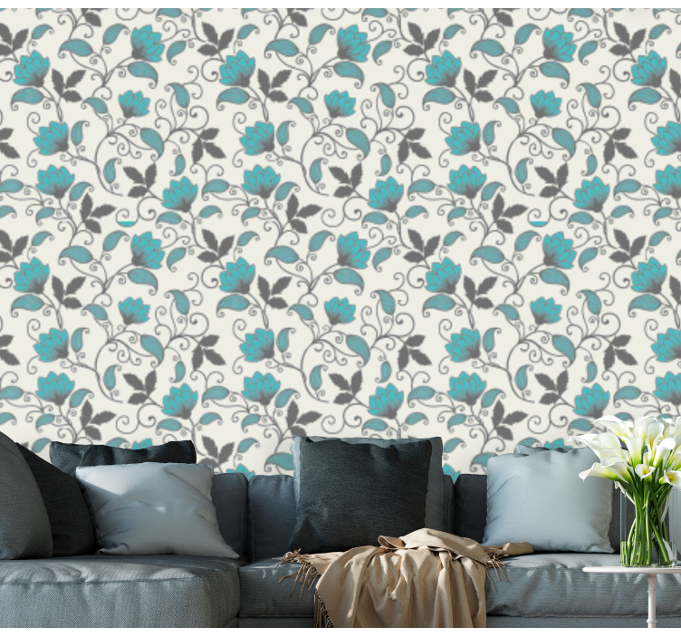 Floral Tile Inspiration wallpaper flowery - TenStickers