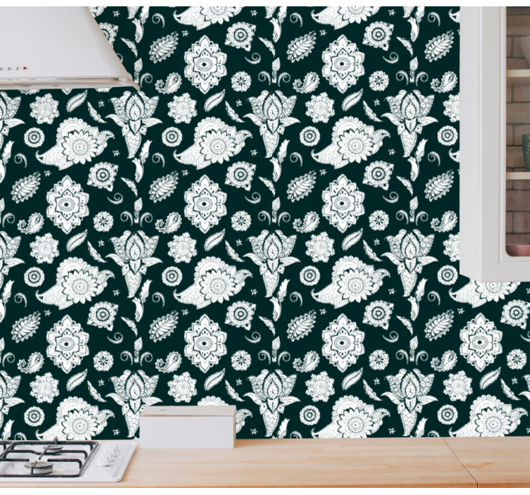 Floral Tile Motif kitchen wallpaper - TenStickers