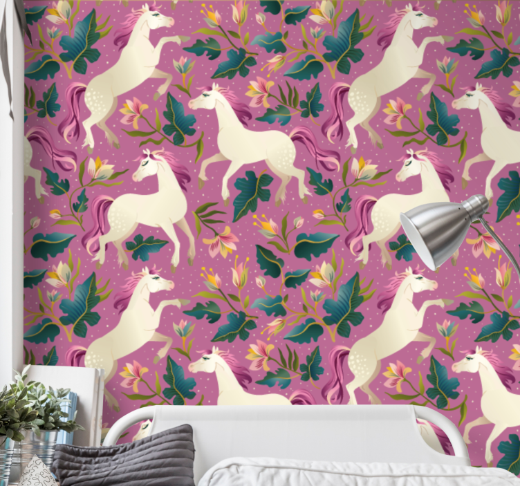 Floral Unicorn Design wallpaper horses - TenStickers