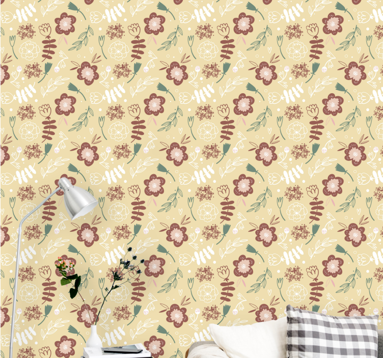 Sketchy bloom pattern flowers wallpaper - TenStickers