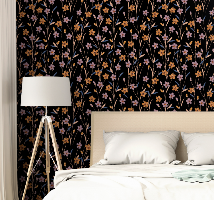 Flower Stem Pattern wallpaper flowery - TenStickers
