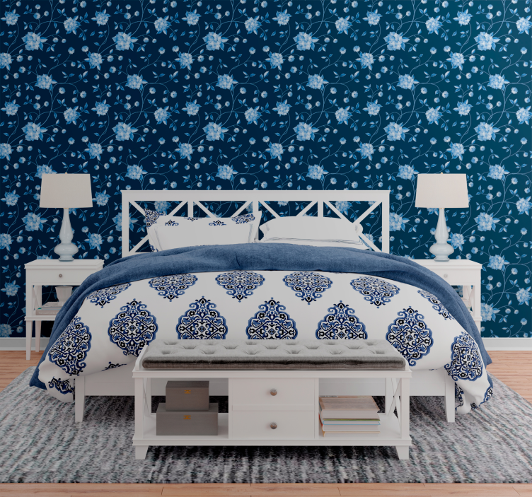 flower stems Navy wallpaper - TenStickers