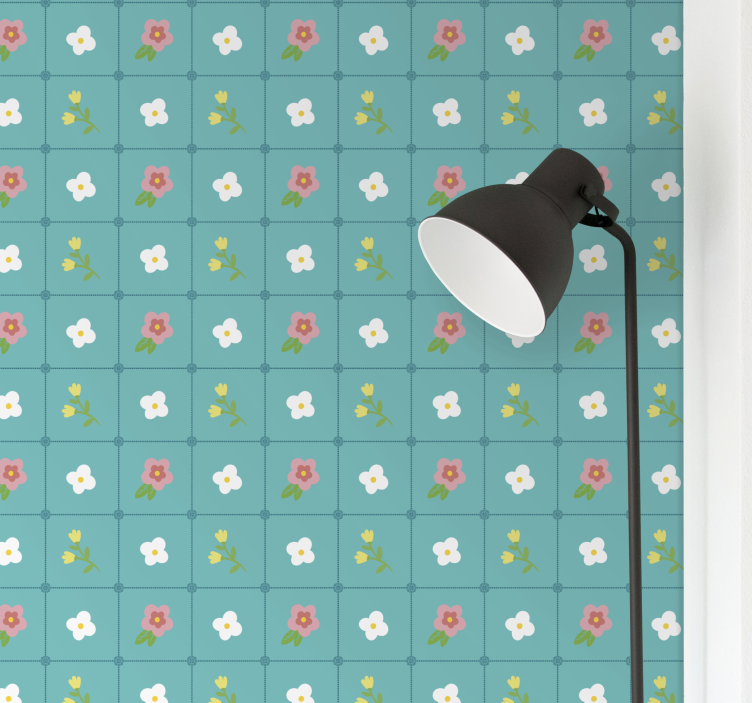 Flowering blue motifs tiles wallpaper - TenStickers