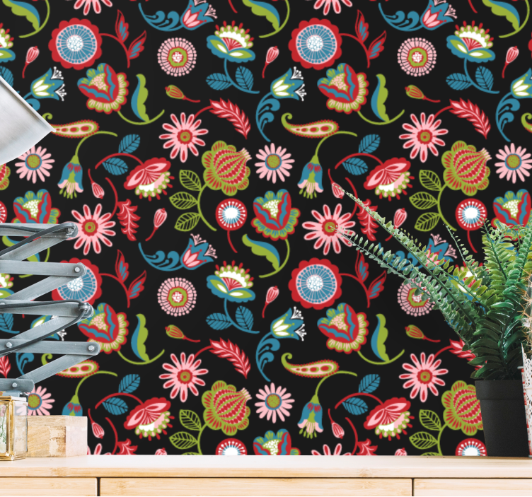 Folk Floral Motif wallpaper flowery - TenStickers