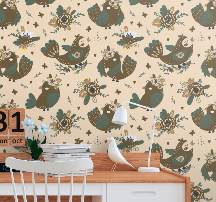 Folksy Avian Design birds wallpaper - TenStickers