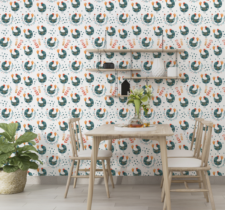 Folksy Rooster Motif cute animal wallpaper - TenStickers