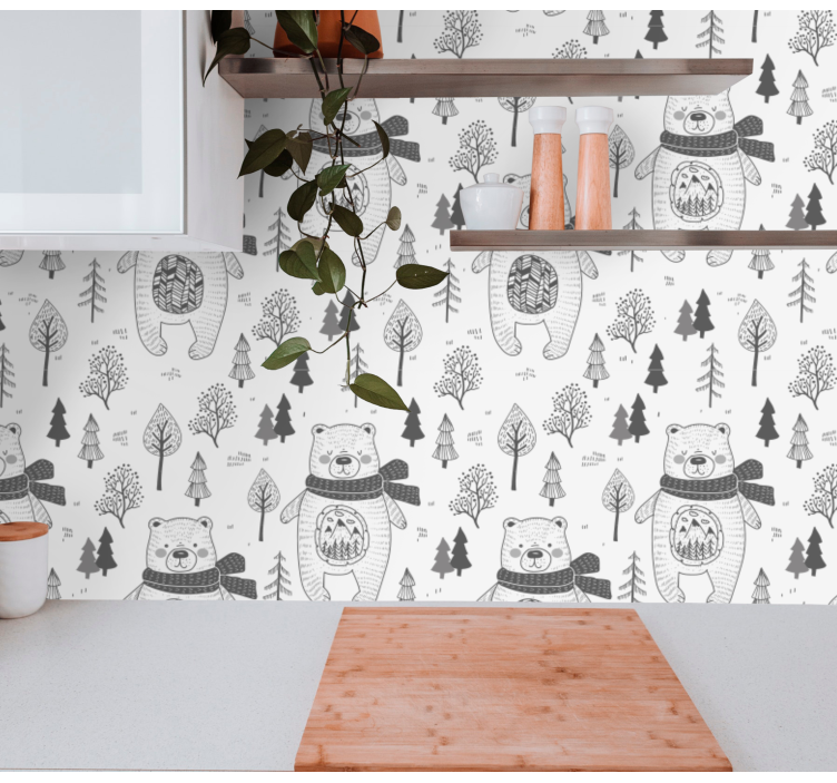 Forest Bear Motif cute animal wallpaper - TenStickers