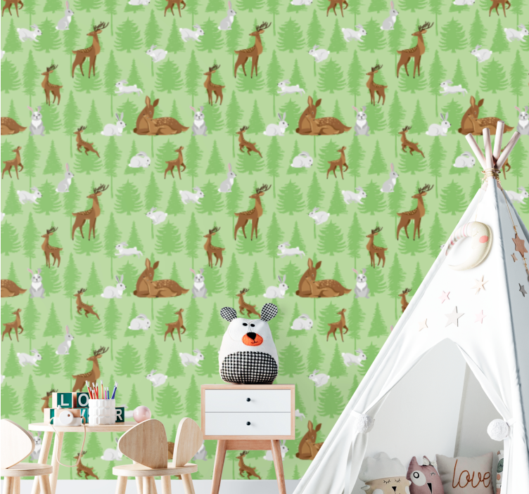 Forest Animal Motif cute animal wallpaper - TenStickers