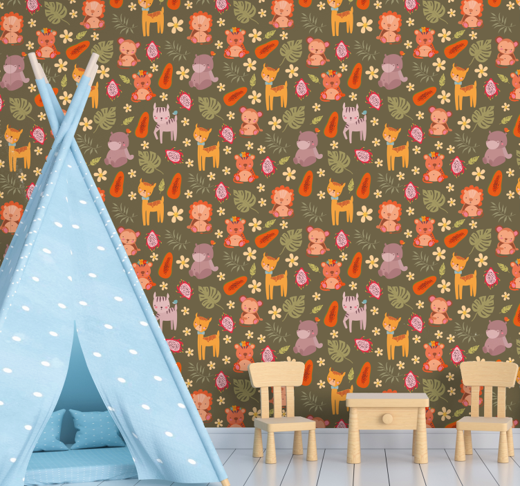 Forest Creatures Pattern cute animal wallpaper - TenStickers