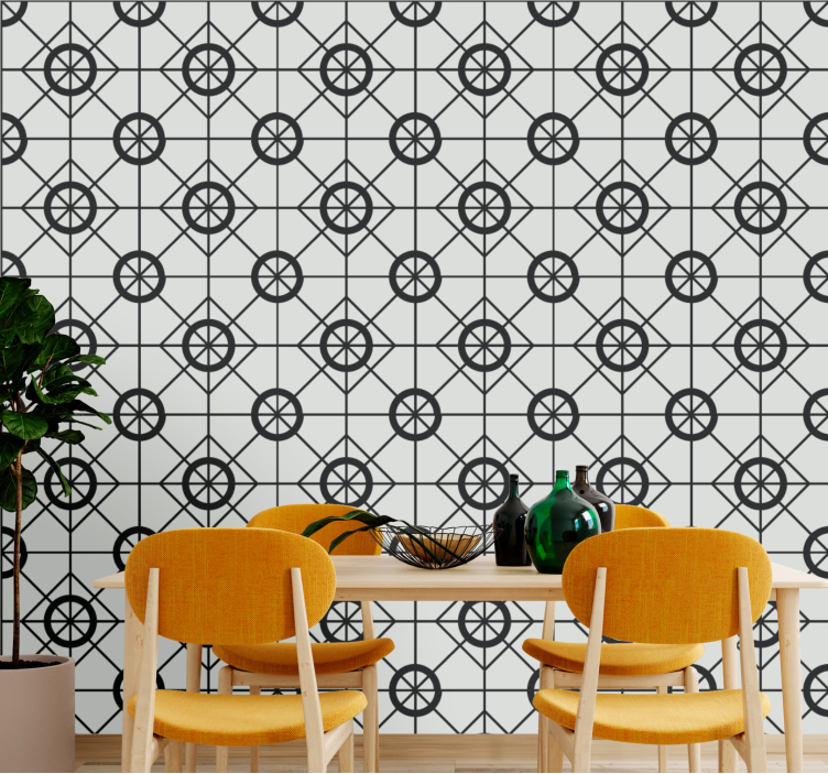 Geometric black pattern tiles wallpaper - TenStickers