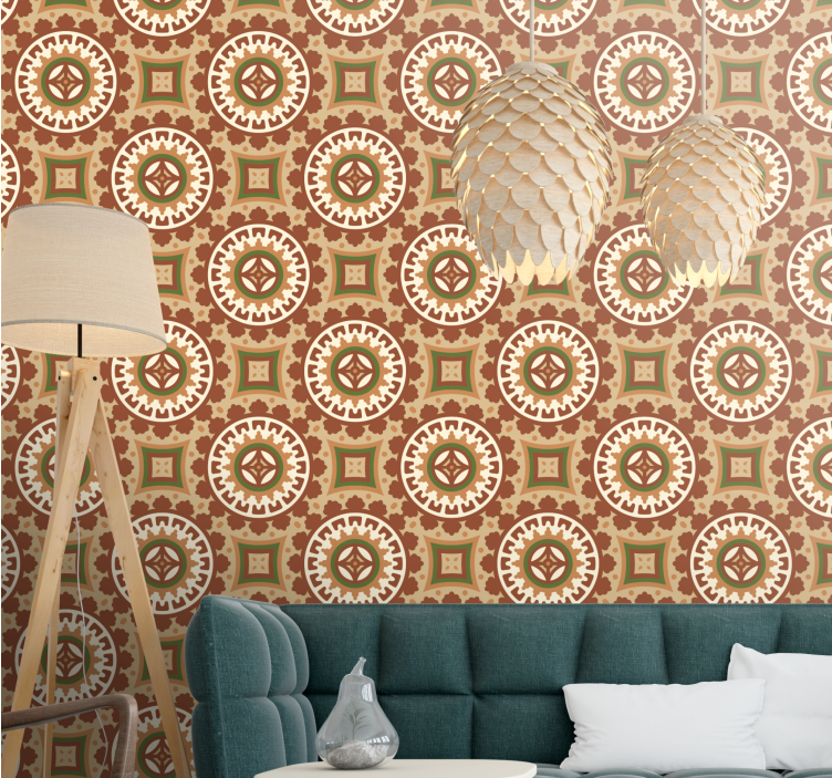 Geometric Ornamental tiles wallpaper - TenStickers
