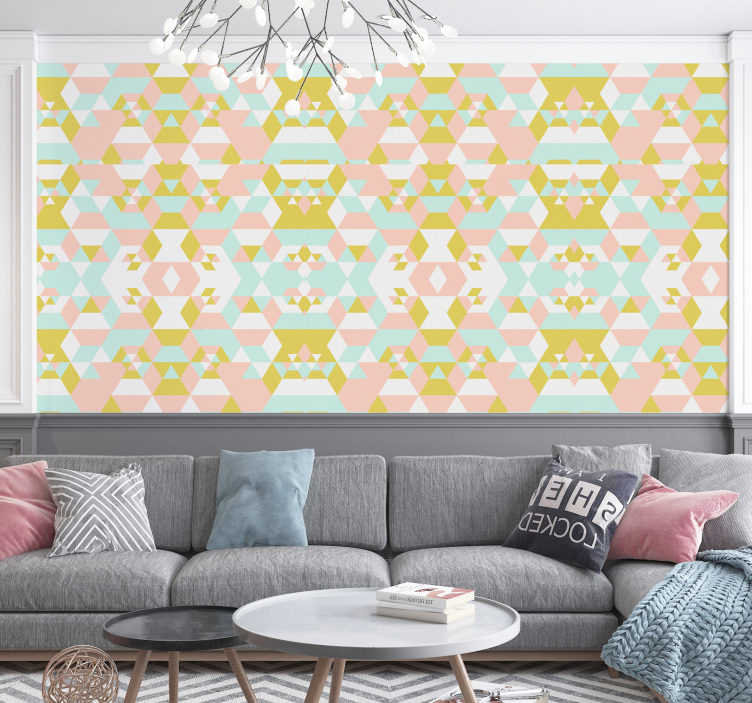 Geometric Pastel Pattern living room wallpaper - TenStickers