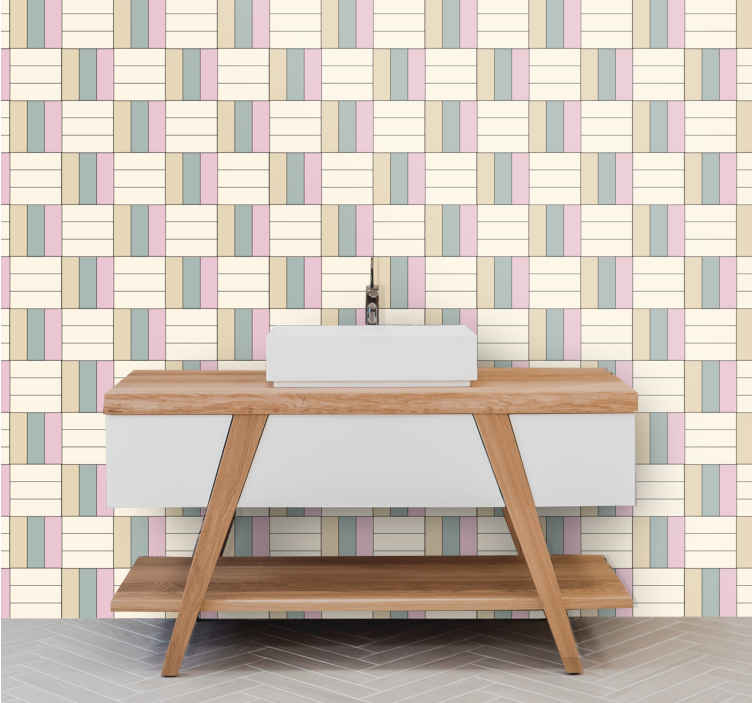 Geometric patterned sripes bathroom wallpaper - TenStickers