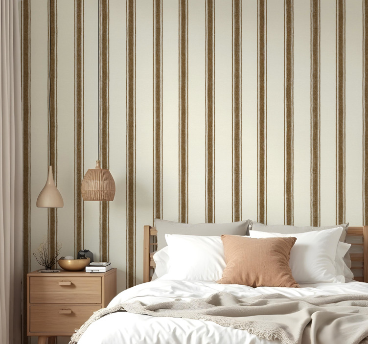Geometric wallpaper vertical lines in mocha - TenStickers
