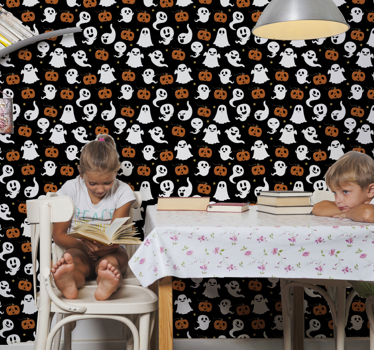 Ghostly Pumpkin Pattern halloween wallpaper - TenStickers