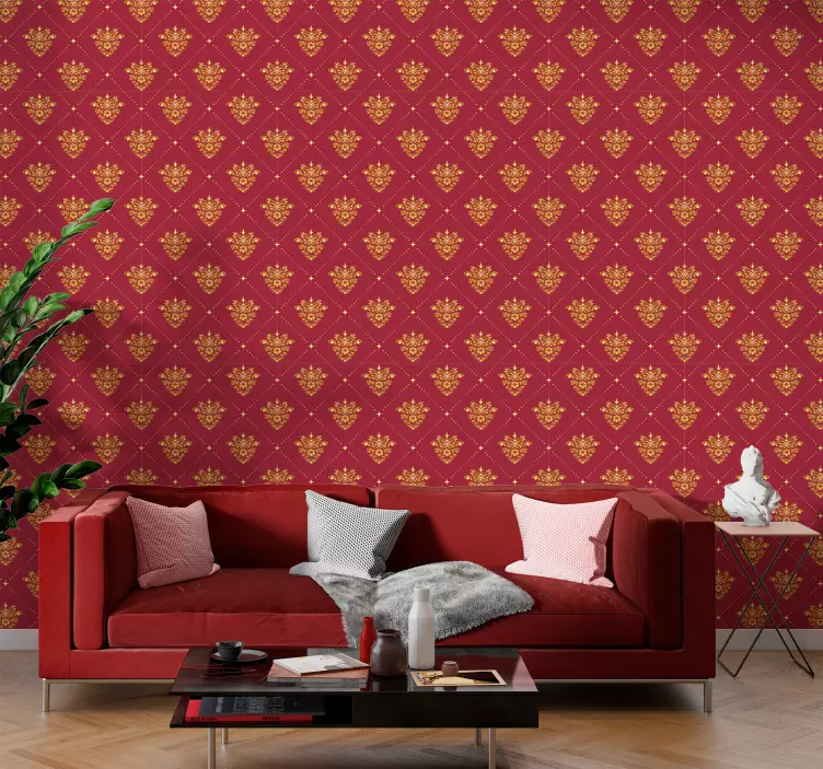 Golden damask pattern Baroque style wallpaper - TenStickers