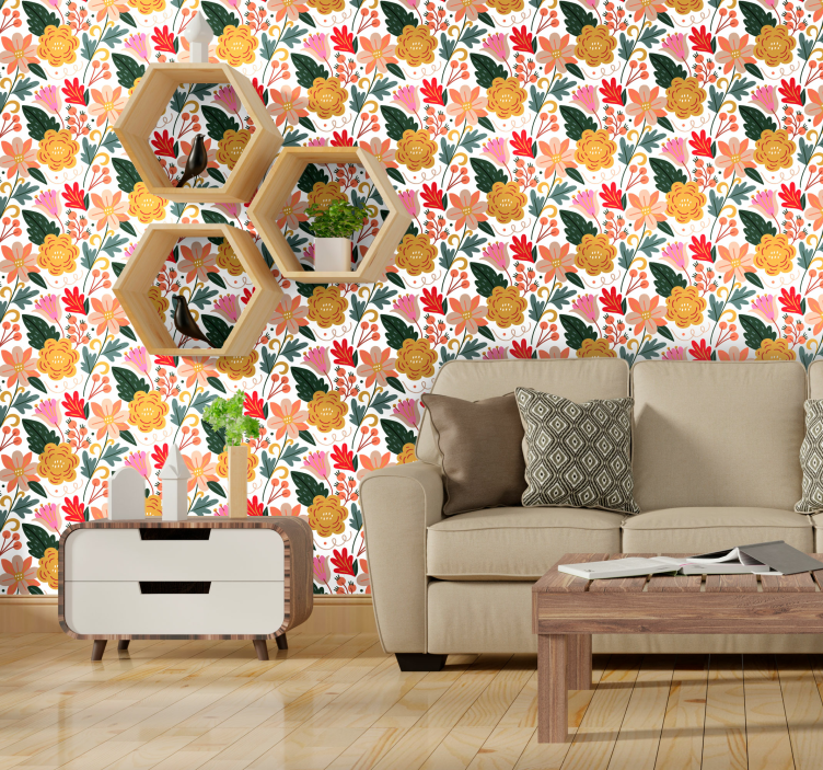 Vibrant tropical designs flowers wallpaper - TenStickers