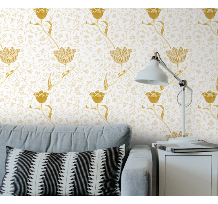 Golden floral design flowers wallpaper - TenStickers