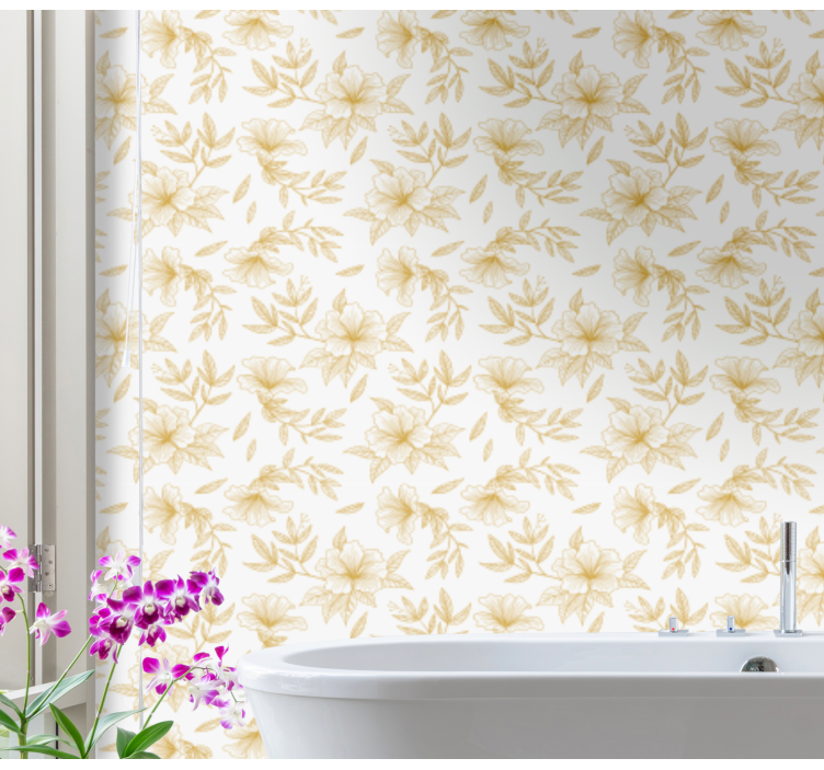Golden Floral Elegance wallpaper flowery - TenStickers