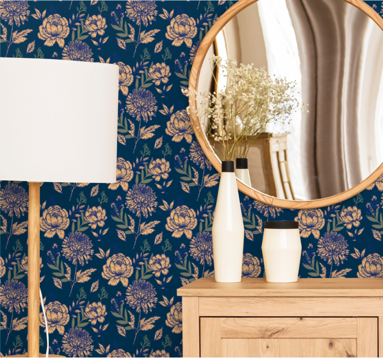 Golden floral patterns entrance wallpaper - TenStickers