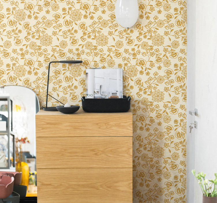 Golden Flower Pattern wallpaper flowery - TenStickers