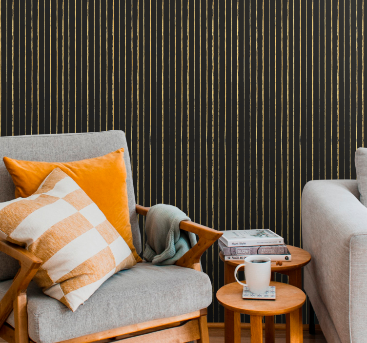 Golden and black pattern stripes wallpaper - TenStickers
