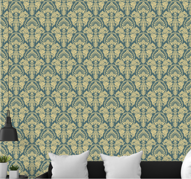 Beige baroque flowers living room wallpaper - TenStickers