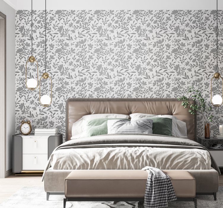 gray flowers motif flowers wallpaper - TenStickers