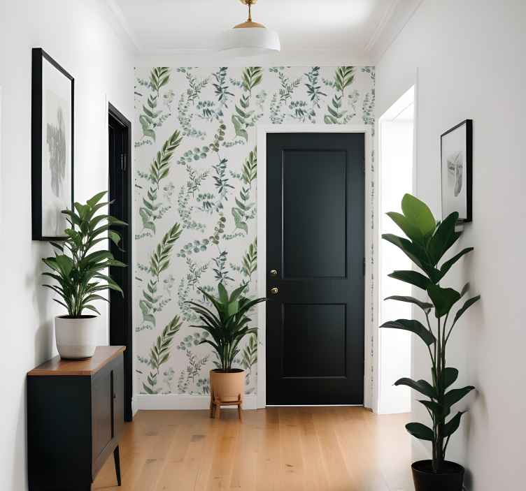 Green leaves pattern hallway wallpaper - TenStickers