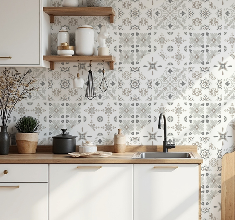 Grey mosaic tiles kitchen wallpaper - TenStickers