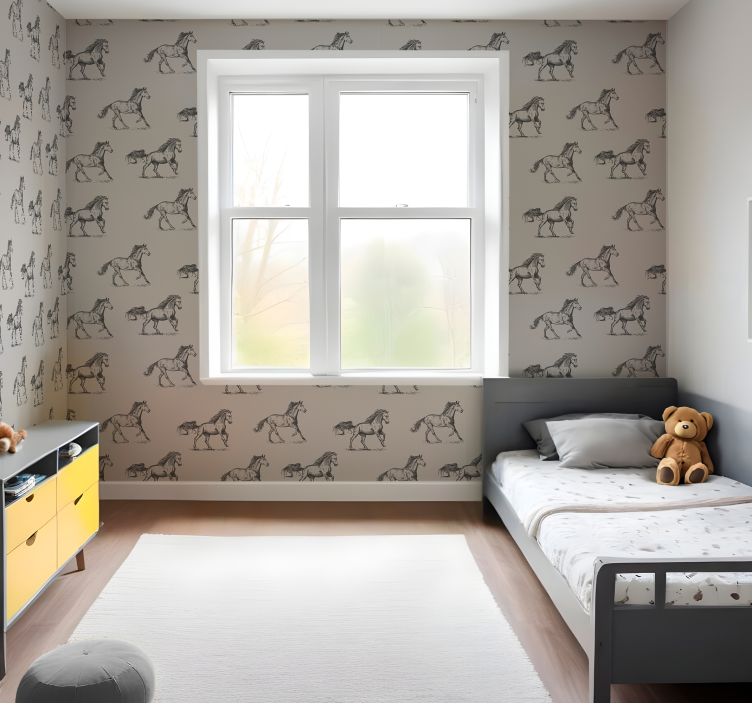 Grey simple pattern wallpaper horses - TenStickers
