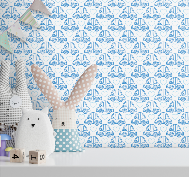 Blue cars motif wallpaper childrens room - TenStickers