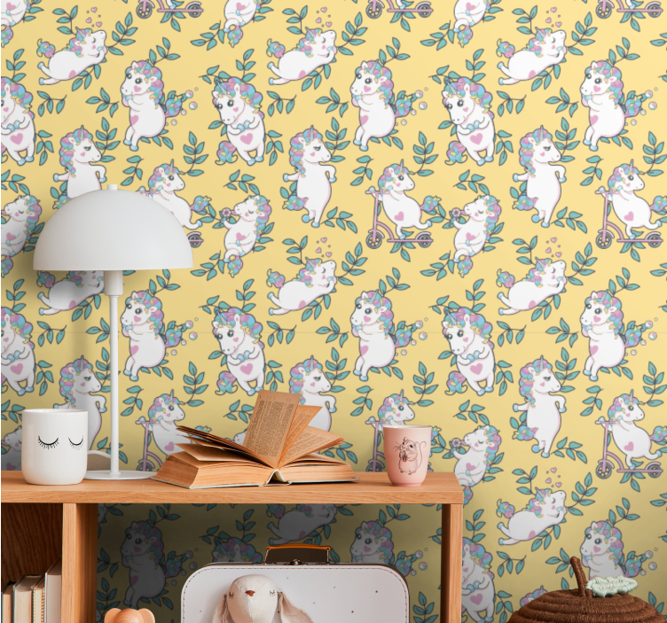Unicorns playing animal wallpaper - TenStickers