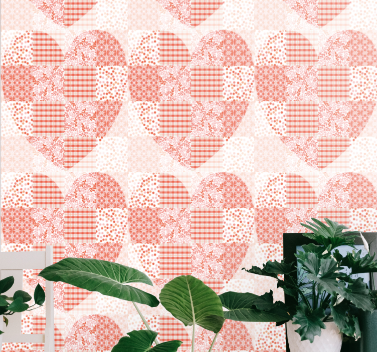 Heart Patchwork Pattern wallpaper flowery - TenStickers