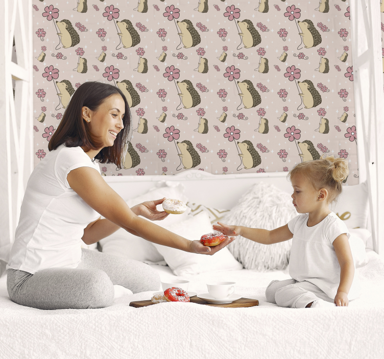 Hedgehog and flower design cute animal wallpaper - TenStickers