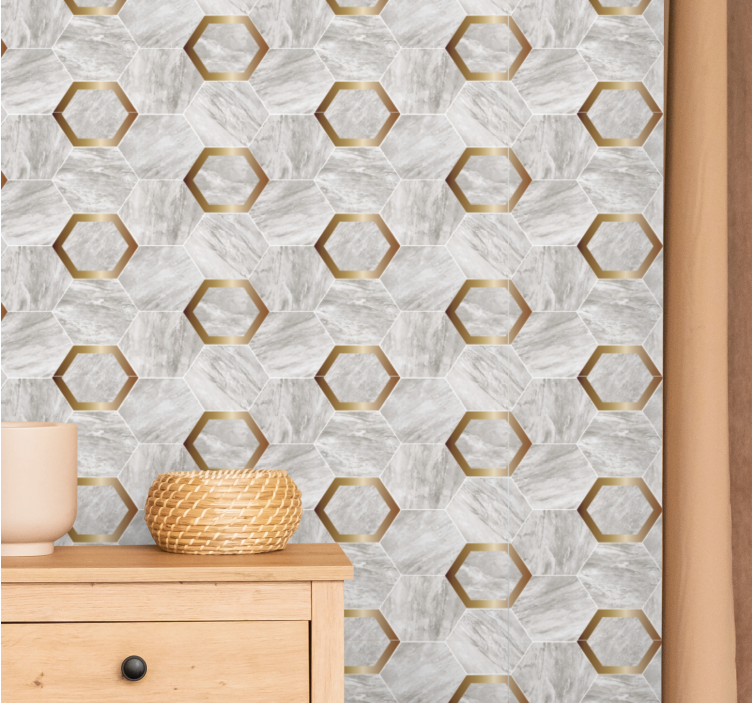 Hexagon Pattern Design wallpaper marble - TenStickers