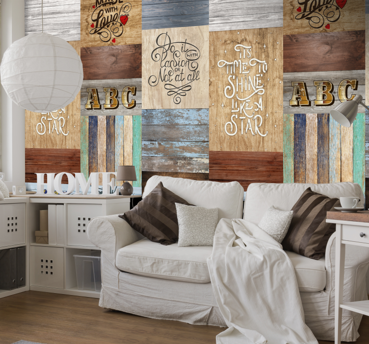 Inspirational Wooden Lettering Style living room wallpaper - TenStickers