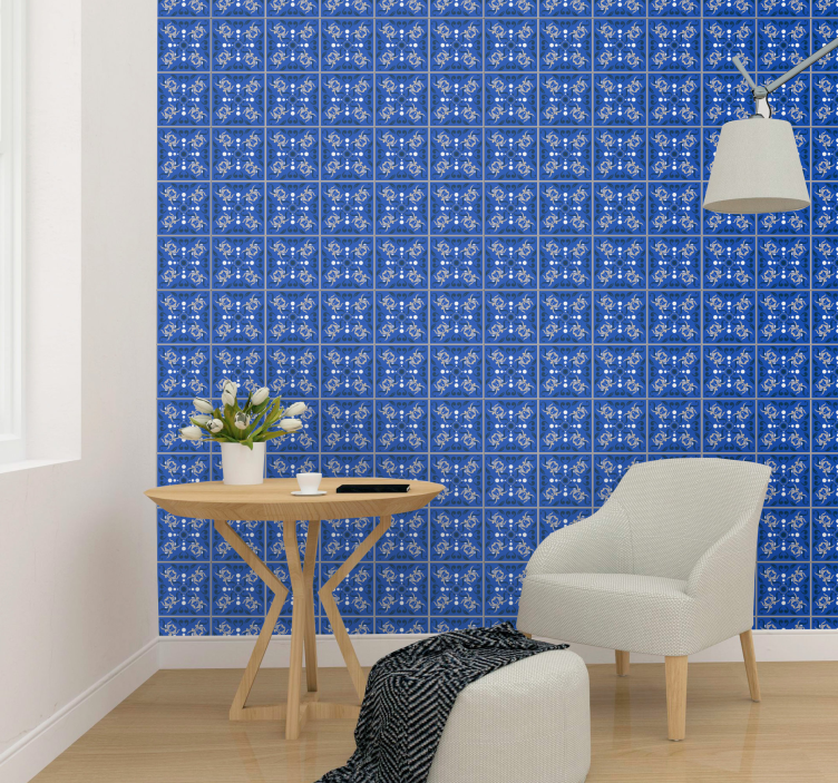 Intricate Blue Patterns tiles wallpaper - TenStickers