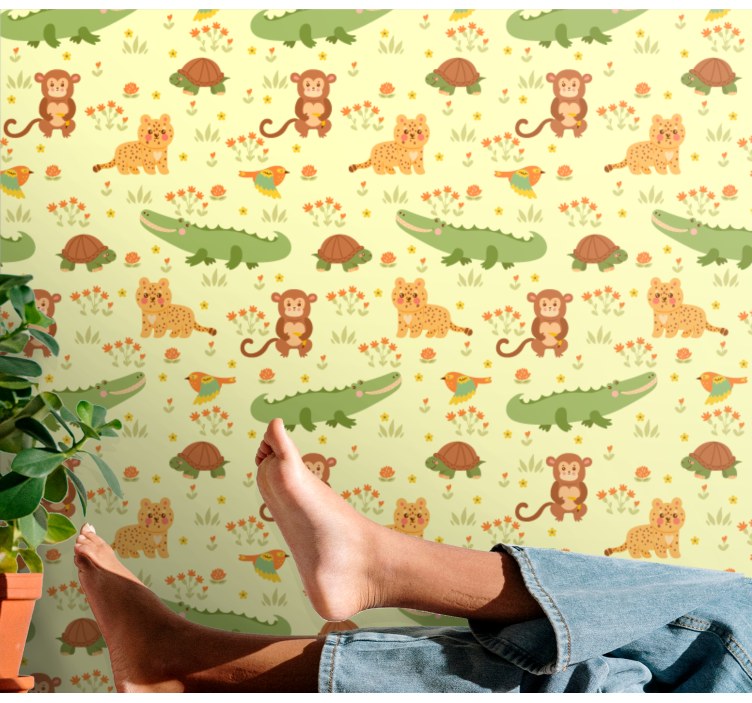 Jungle Fauna Motif cute animal wallpaper - TenStickers