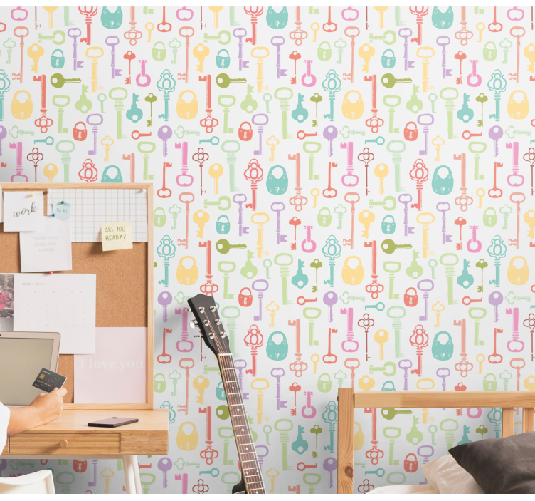 Key Pattern Motif teenage bedroom wallpaper - TenStickers