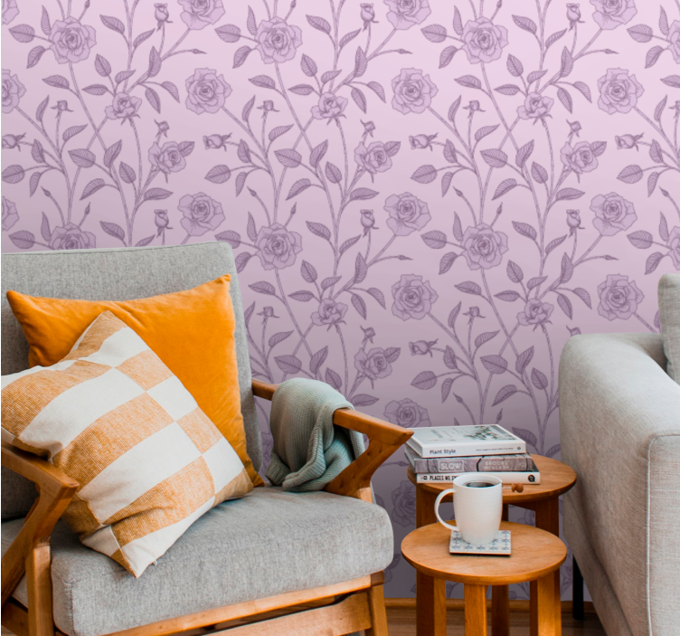 Lavender Floral Pattern flowers wallpaper - TenStickers
