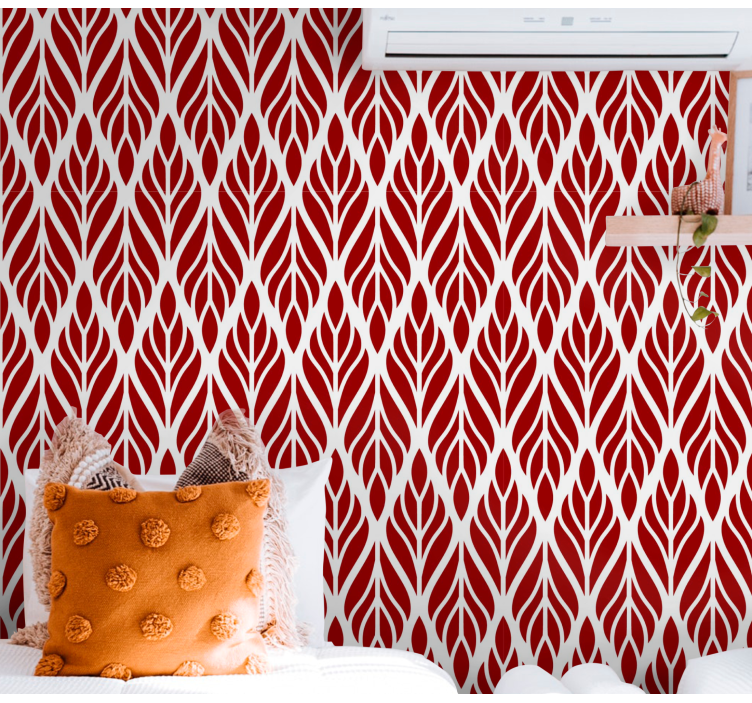 Leaflike Patterns a red wallpaper - TenStickers