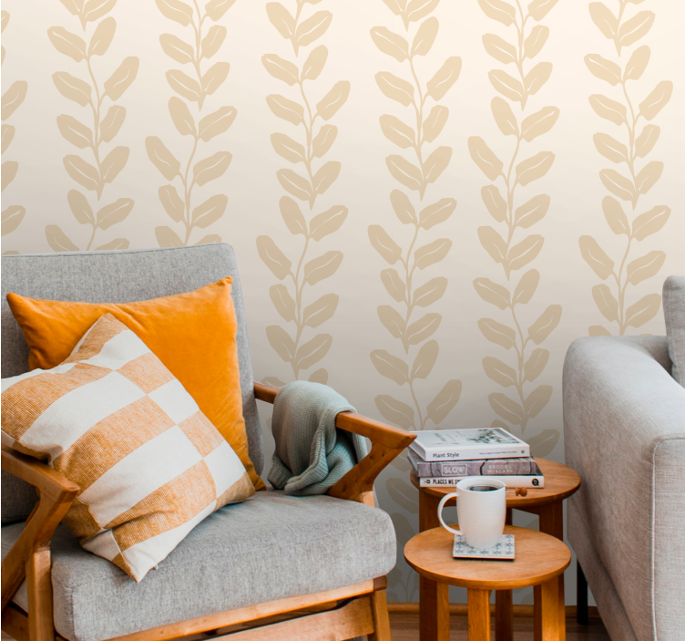 Beige vertical twigs leaves wallpaper - TenStickers