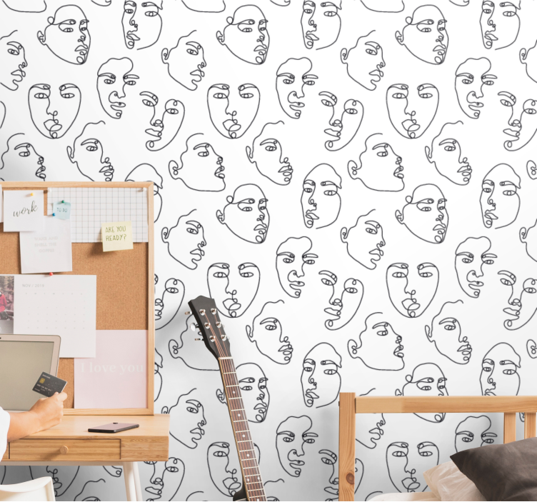 Line Art Faces art deco wallpaper - TenStickers